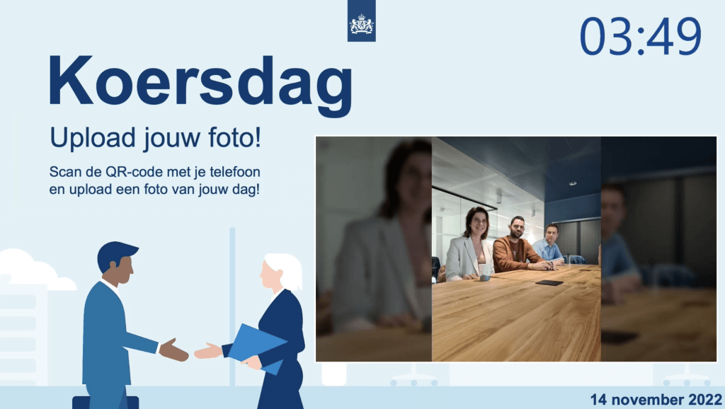 Op deze afbeelding ziet u de photobooth waar foto's geüpload worden van de online deelnemers.